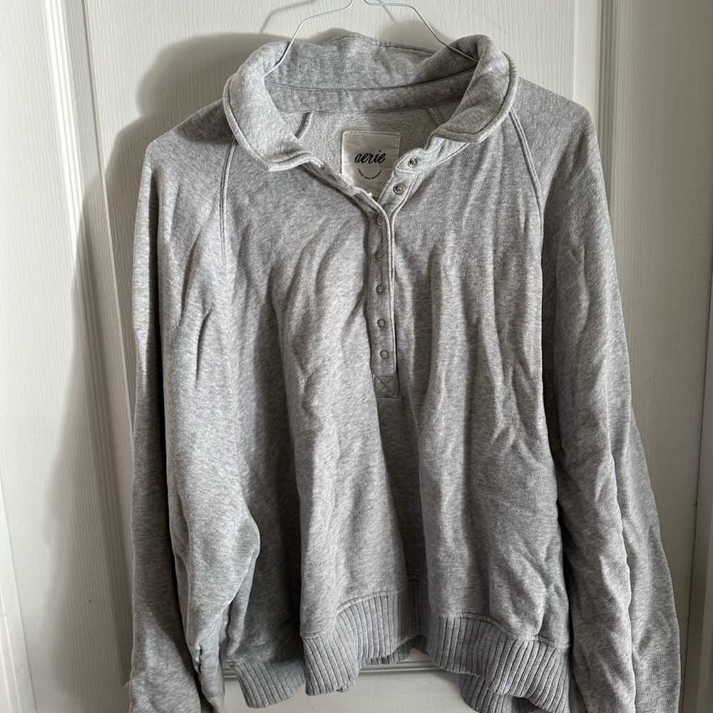 Aerie Heather Gray Button-Up Cowl Neck Sweater